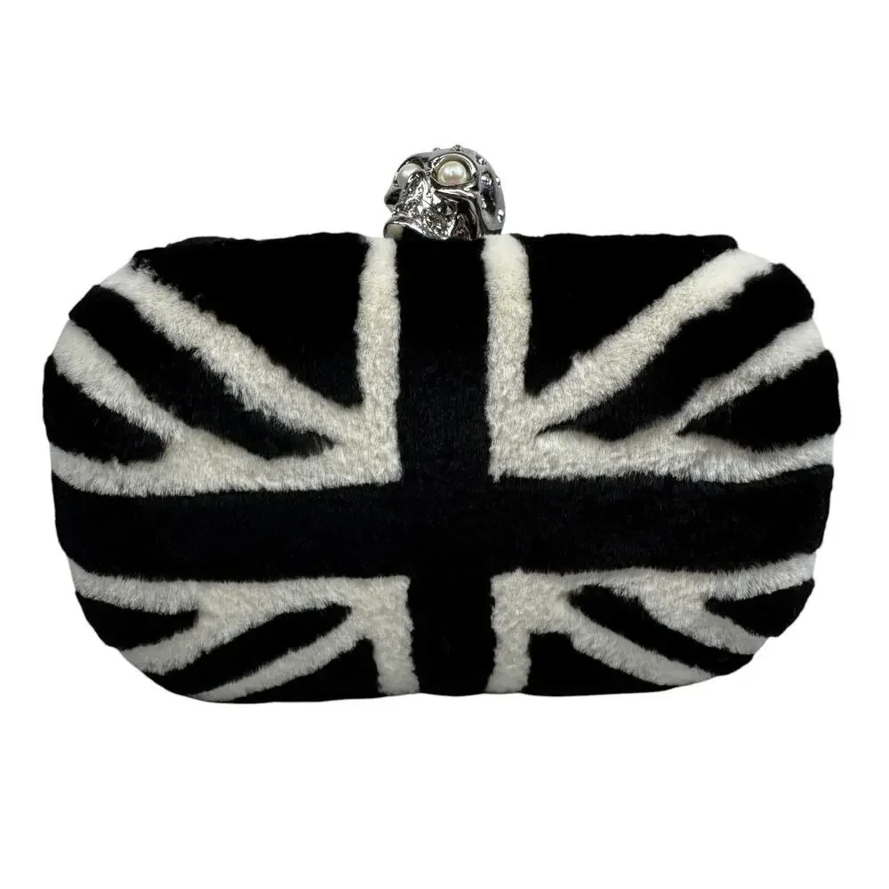 Alexander McQueen UK Bag Mink Skull Brittania Minaudiere Fur Clutch Union Jack